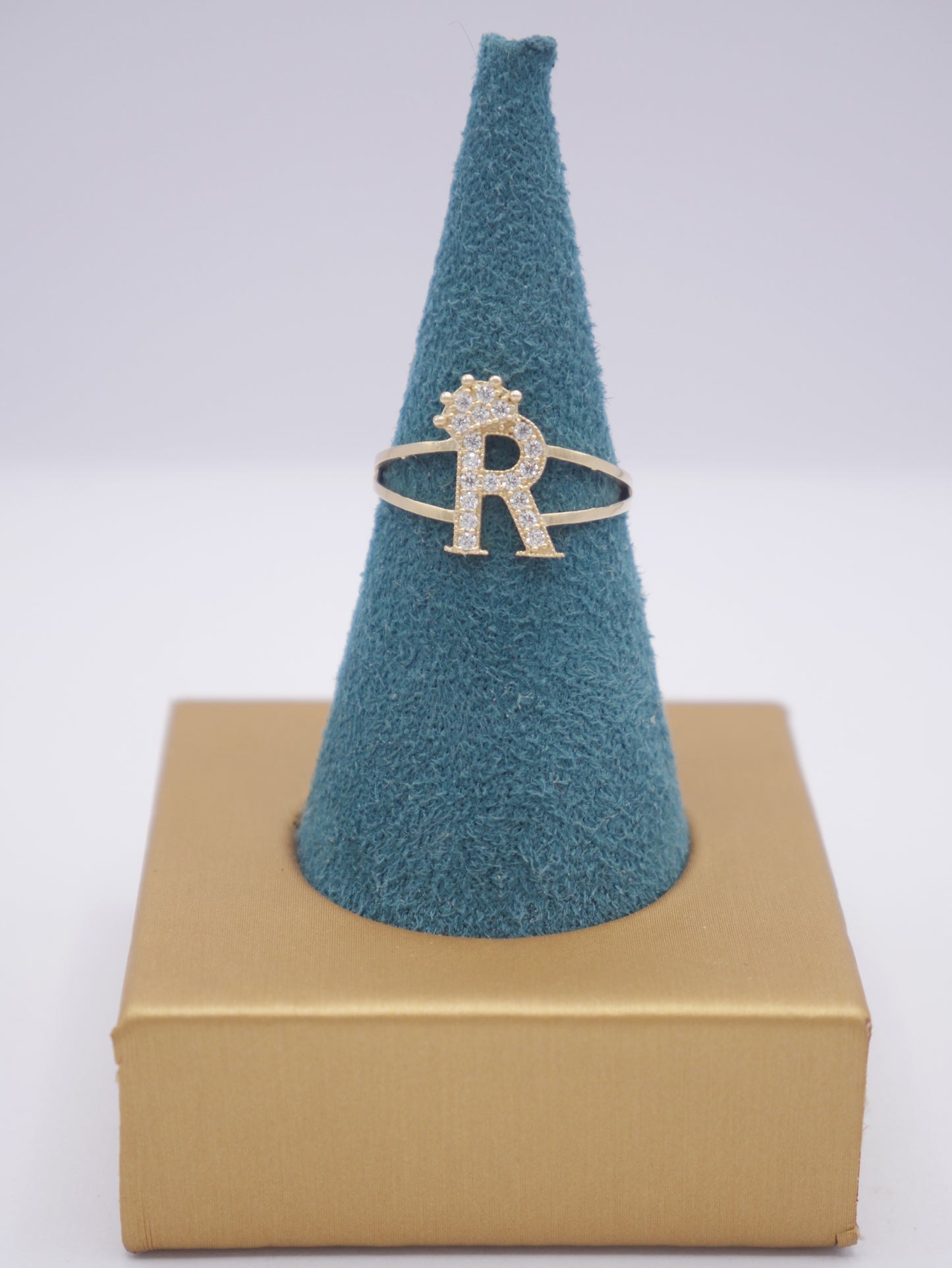 New 14K CZ Initial R Gold Ring I.J™