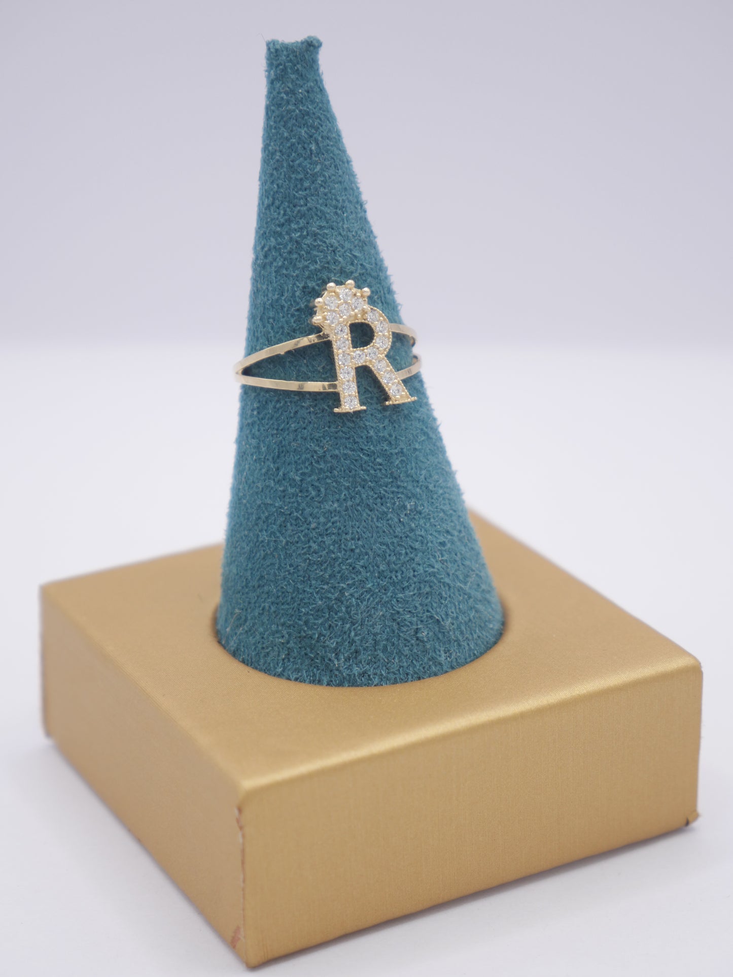 New 14K CZ Initial R Gold Ring I.J™