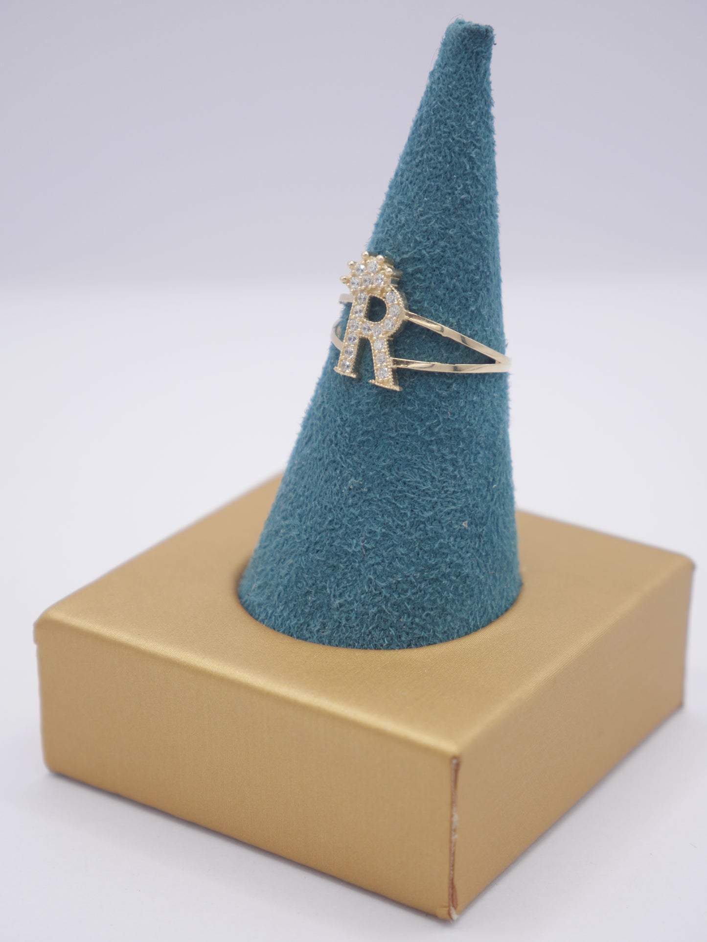 New 14K CZ Initial R Gold Ring I.J™