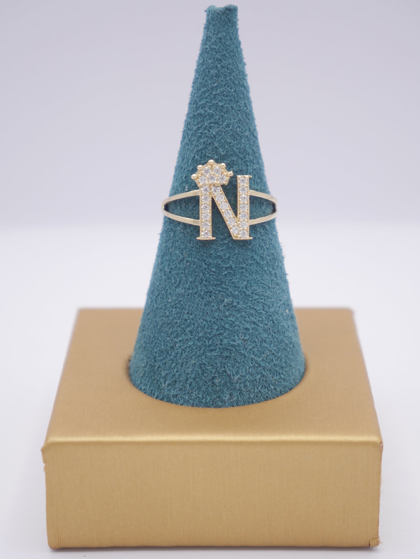 New 14K CZ Initial N Gold Ring I.J™