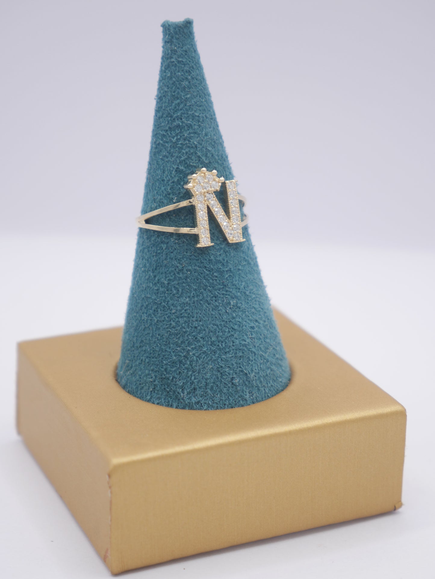 New 14K CZ Initial N Gold Ring I.J™